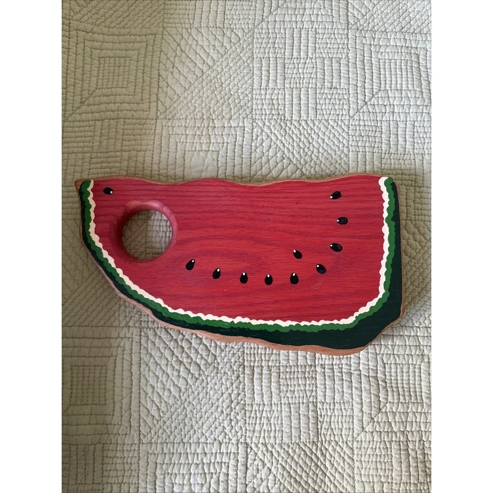 Handmade Painted Watermelon Slice Wood Cutting Board w/ Hanging Hole 9.25